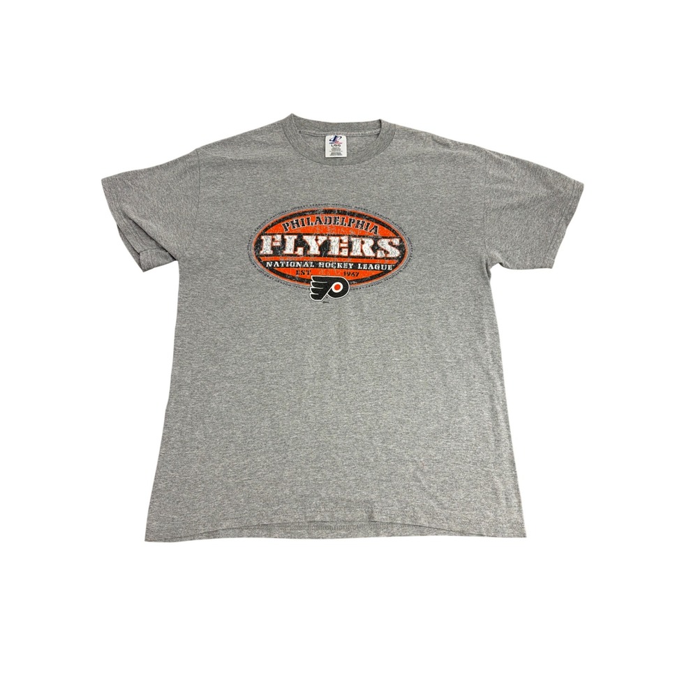 Logo Athletic Philadelphia Flyers NHL Hockey Graphic T-Shirt Gray Mens Large